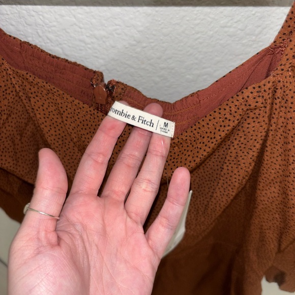 Abercrombie Brown Polka Dot Midi Dress Square Neck Puff Sleeve NWT Size M - Picture 4 of 5